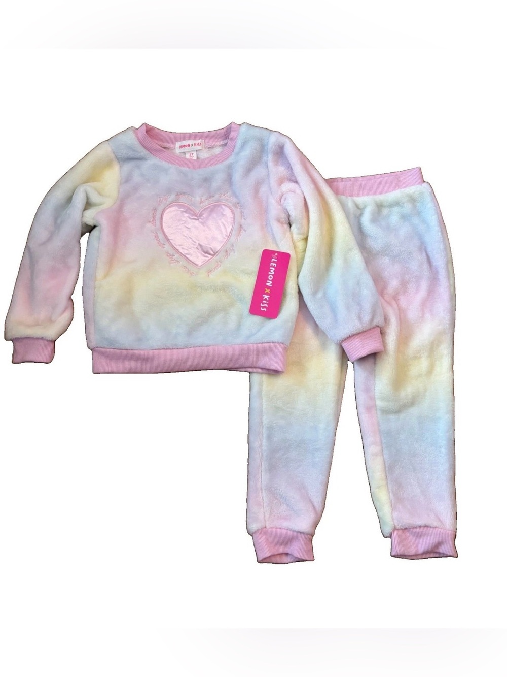 Lemon Kiss Little Girls Cozy Fleece 2-Piece Tie Dye Sweatshirt & Jogger Set - 3T